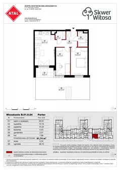 3 pokoje, mieszkanie 59,08 m², piętro 1, oferta nr A01.1.15, Skwer Witosa, Piastów, ul. Bodycha/Witosa