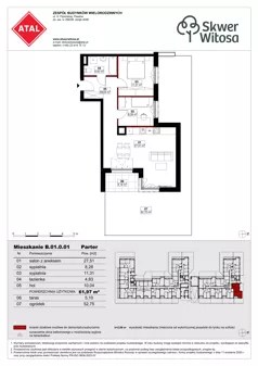 3 pokoje, mieszkanie 61,97 m², parter, oferta nr B01.0.01, Skwer Witosa, Piastów, ul. Bodycha/Witosa