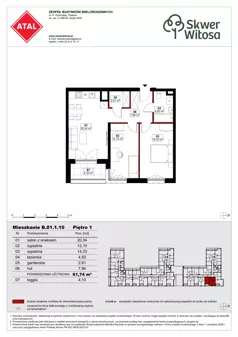 3 pokoje, mieszkanie 61,74 m², piętro 1, oferta nr B01.1.10, Skwer Witosa, Piastów, ul. Bodycha/Witosa
