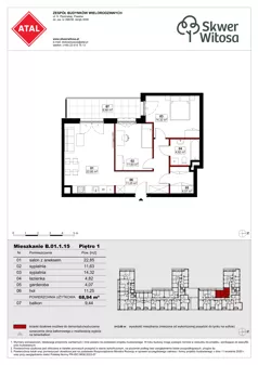 3 pokoje, mieszkanie 68,94 m², piętro 1, oferta nr B01.1.15, Skwer Witosa, Piastów, ul. Bodycha/Witosa