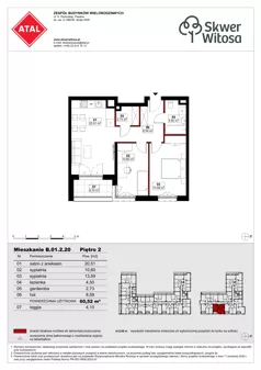 3 pokoje, mieszkanie 60,52 m², piętro 2, oferta nr B01.2.20, Skwer Witosa, Piastów, ul. Bodycha/Witosa