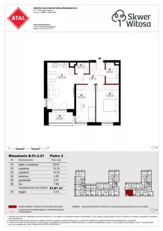 3 pokoje, mieszkanie 61,81 m², piętro 2, oferta nr B01.2.21, Skwer Witosa, Piastów, ul. Bodycha/Witosa