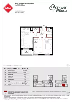 3 pokoje, mieszkanie 61,74 m², piętro 2, oferta nr B01.2.19, Skwer Witosa, Piastów, ul. Bodycha/Witosa