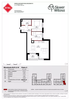 3 pokoje, mieszkanie 62,04 m², piętro 2, oferta nr B01.2.18, Skwer Witosa, Piastów, ul. Bodycha/Witosa