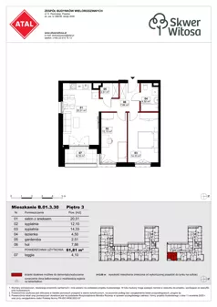 3 pokoje, mieszkanie 61,81 m², piętro 3, oferta nr B01.3.30, Skwer Witosa, Piastów, ul. Bodycha/Witosa