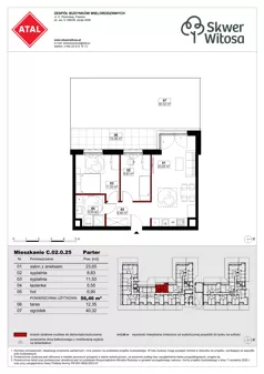 3 pokoje, mieszkanie 56,46 m², parter, oferta nr C02.0.25, Skwer Witosa, Piastów, ul. Bodycha/Witosa
