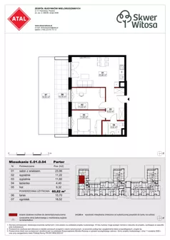 3 pokoje, mieszkanie 60,69 m², piętro 1, oferta nr C01.1.09, Skwer Witosa, Piastów, ul. Bodycha/Witosa