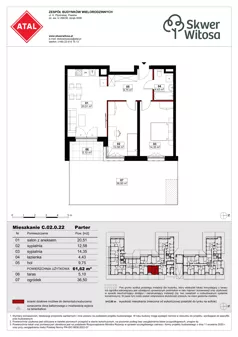 3 pokoje, mieszkanie 60,69 m², piętro 1, oferta nr C01.1.09, Skwer Witosa, Piastów, ul. Bodycha/Witosa