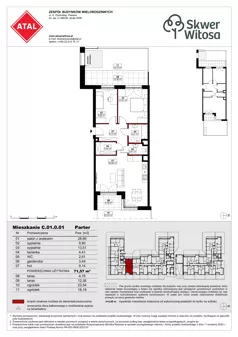 3 pokoje, mieszkanie 71,54 m², piętro 1, oferta nr C01.1.06, Skwer Witosa, Piastów, ul. Bodycha/Witosa