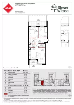 3 pokoje, mieszkanie 75,54 m², piętro 1, oferta nr C02.1.33, Skwer Witosa, Piastów, ul. Bodycha/Witosa