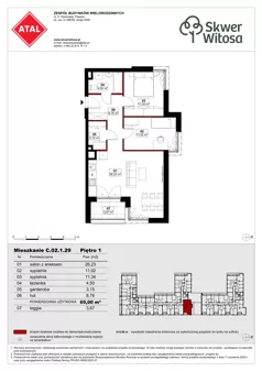 3 pokoje, mieszkanie 65,00 m², piętro 1, oferta nr C02.1.29, Skwer Witosa, Piastów, ul. Bodycha/Witosa