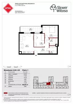 3 pokoje, mieszkanie 69,50 m², piętro 1, oferta nr C02.1.35, Skwer Witosa, Piastów, ul. Bodycha/Witosa