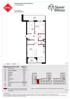 3 pokoje, mieszkanie 71,57 m², piętro 1, oferta nr C01.1.06, Skwer Witosa, Piastów, ul. Bodycha/Witosa