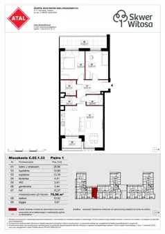 3 pokoje, mieszkanie 75,54 m², piętro 1, oferta nr C02.1.33, Skwer Witosa, Piastów, ul. Bodycha/Witosa
