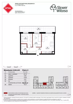3 pokoje, mieszkanie 52,48 m², piętro 2, oferta nr C02.2.43, Skwer Witosa, Piastów, ul. Bodycha/Witosa