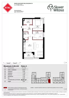 3 pokoje, mieszkanie 62,37 m², piętro 2, oferta nr C02.2.38, Skwer Witosa, Piastów, ul. Bodycha/Witosa