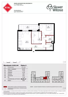 3 pokoje, mieszkanie 69,50 m², piętro 2, oferta nr C02.2.44, Skwer Witosa, Piastów, ul. Bodycha/Witosa