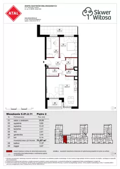 3 pokoje, mieszkanie 71,54 m², piętro 2, oferta nr C01.2.11, Skwer Witosa, Piastów, ul. Bodycha/Witosa
