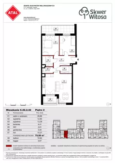 3 pokoje, mieszkanie 75,58 m², piętro 2, oferta nr C02.2.42, Skwer Witosa, Piastów, ul. Bodycha/Witosa