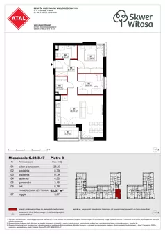 3 pokoje, mieszkanie 62,37 m², piętro 3, oferta nr C02.3.47, Skwer Witosa, Piastów, ul. Bodycha/Witosa