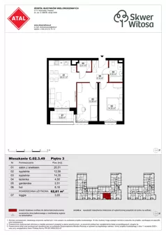 3 pokoje, mieszkanie 62,61 m², piętro 3, oferta nr C02.3.49, Skwer Witosa, Piastów, ul. Bodycha/Witosa