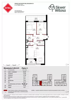 3 pokoje, mieszkanie 75,58 m², piętro 3, oferta nr C02.3.51, Skwer Witosa, Piastów, ul. Bodycha/Witosa