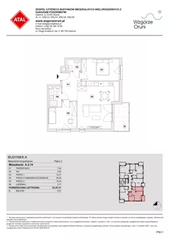 3 pokoje, mieszkanie 63,26 m², piętro 2, oferta nr A.2.14, ATAL Wzgórze Oruni, Gdańsk, Orunia Górna-Gdańsk Południe, ul. Emilii Hoene