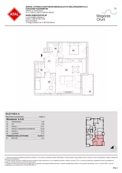 3 pokoje, mieszkanie 63,26 m², piętro 4, oferta nr A.4.23, ATAL Wzgórze Oruni, Gdańsk, Orunia Górna-Gdańsk Południe, ul. Emilii Hoene