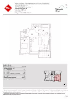 3 pokoje, mieszkanie 63,04 m², piętro 1, oferta nr B.1.07, ATAL Wzgórze Oruni, Gdańsk, Orunia Górna-Gdańsk Południe, ul. Emilii Hoene
