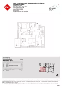 3 pokoje, mieszkanie 60,08 m², piętro 2, oferta nr B.2.14, ATAL Wzgórze Oruni, Gdańsk, Orunia Górna-Gdańsk Południe, ul. Emilii Hoene