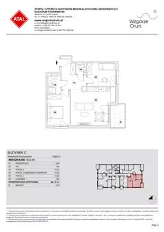 3 pokoje, mieszkanie 62,17 m², piętro 2, oferta nr C.2.13, ATAL Wzgórze Oruni, Gdańsk, Orunia Górna-Gdańsk Południe, ul. Emilii Hoene