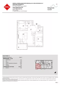 3 pokoje, mieszkanie 63,09 m², piętro 3, oferta nr C.3.22, ATAL Wzgórze Oruni, Gdańsk, Orunia Górna-Gdańsk Południe, ul. Emilii Hoene