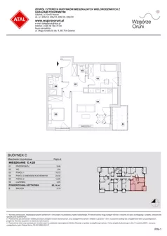 3 pokoje, mieszkanie 62,14 m², piętro 4, oferta nr C.4.25, ATAL Wzgórze Oruni, Gdańsk, Orunia Górna-Gdańsk Południe, ul. Emilii Hoene