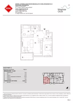3 pokoje, mieszkanie 63,09 m², piętro 4, oferta nr C.4.28, ATAL Wzgórze Oruni, Gdańsk, Orunia Górna-Gdańsk Południe, ul. Emilii Hoene