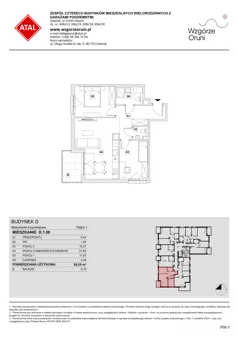 3 pokoje, mieszkanie 59,25 m², piętro 1, oferta nr D.1.08, ATAL Wzgórze Oruni, Gdańsk, Orunia Górna-Gdańsk Południe, ul. Emilii Hoene