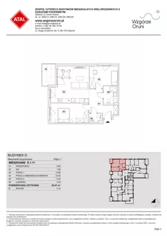 3 pokoje, mieszkanie 64,41 m², piętro 1, oferta nr D.1.11, ATAL Wzgórze Oruni, Gdańsk, Orunia Górna-Gdańsk Południe, ul. Emilii Hoene
