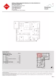 3 pokoje, mieszkanie 64,41 m², piętro 4, oferta nr D.4.32, ATAL Wzgórze Oruni, Gdańsk, Orunia Górna-Gdańsk Południe, ul. Emilii Hoene