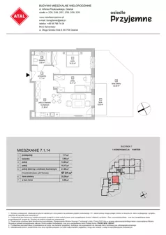 3 pokoje, mieszkanie 57,81 m², parter, oferta nr 7.1.14, Osiedle Przyjemne - etap IV, Gdańsk, Jasień, ul. Flisykowskiego
