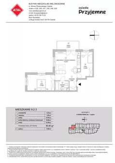 3 pokoje, mieszkanie 53,43 m², piętro 1, oferta nr 9.2.3, Osiedle Przyjemne - etap IV, Gdańsk, Jasień, ul. Flisykowskiego