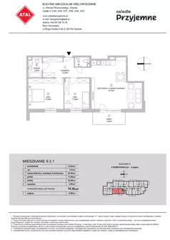 3 pokoje, mieszkanie 78,58 m², piętro 2, oferta nr 9.3.1, Osiedle Przyjemne - etap IV, Gdańsk, Jasień, ul. Flisykowskiego