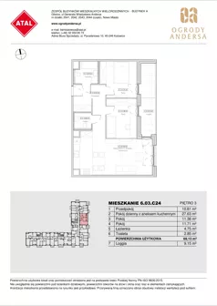 3 pokoje, mieszkanie 69,13 m², piętro 3, oferta nr 6.03.C24, Ogrody Andersa II, Gliwice, Wojska Polskiego, ul. Generała Władysława Andersa
