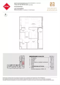 3 pokoje, mieszkanie 69,15 m², piętro 4, oferta nr 8.04.C33, Ogrody Andersa II, Gliwice, Wojska Polskiego, ul. Generała Władysława Andersa