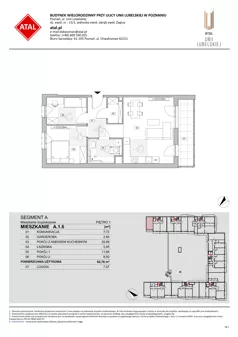 3 pokoje, mieszkanie 62,76 m², piętro 1, oferta nr A.1.6, ATAL Unii Lubelskiej, Poznań, Rataje, Starołęka, ul. Heleny Tadeuszak