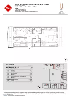 3 pokoje, mieszkanie 67,43 m², piętro 1, oferta nr B.1.13, ATAL Unii Lubelskiej, Poznań, Rataje, Starołęka, ul. Heleny Tadeuszak