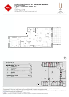 3 pokoje, mieszkanie 57,73 m², piętro 1, oferta nr B.1.15, ATAL Unii Lubelskiej, Poznań, Rataje, Starołęka, ul. Heleny Tadeuszak