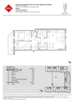 3 pokoje, mieszkanie 75,27 m², piętro 1, oferta nr D.1.129, ATAL Unii Lubelskiej, Poznań, Rataje, Starołęka, ul. Heleny Tadeuszak