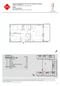 3 pokoje, mieszkanie 62,54 m², piętro 1, oferta nr G.1.308, ATAL Unii Lubelskiej, Poznań, Rataje, Starołęka, ul. Heleny Tadeuszak