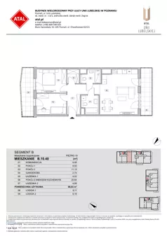 3 pokoje, mieszkanie 68,03 m², piętro 10, oferta nr B.10.40, ATAL Unii Lubelskiej, Poznań, Rataje, Starołęka, ul. Heleny Tadeuszak