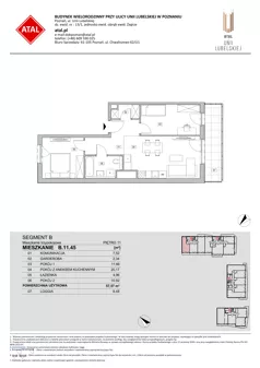 3 pokoje, mieszkanie 57,57 m², piętro 11, oferta nr B.11.45, ATAL Unii Lubelskiej, Poznań, Rataje, Starołęka, ul. Heleny Tadeuszak