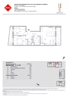 3 pokoje, mieszkanie 61,51 m², piętro 11, oferta nr C.11.104, ATAL Unii Lubelskiej, Poznań, Rataje, Starołęka, ul. Heleny Tadeuszak